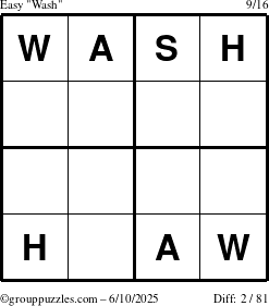 The grouppuzzles.com Easy Wash puzzle for Tuesday June 10, 2025