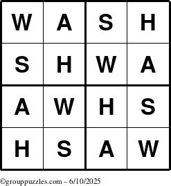 The grouppuzzles.com Answer grid for the Wash puzzle for Tuesday June 10, 2025