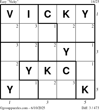 The grouppuzzles.com Easy Vicky puzzle for Tuesday June 10, 2025 with all 3 steps marked