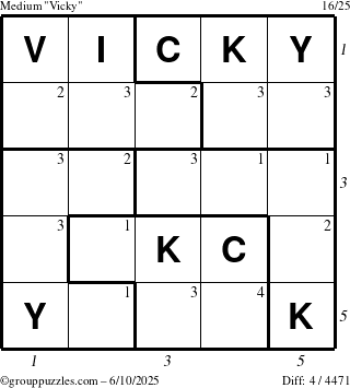The grouppuzzles.com Medium Vicky puzzle for Tuesday June 10, 2025 with all 4 steps marked