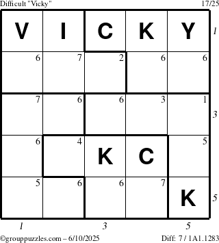 The grouppuzzles.com Difficult Vicky puzzle for Tuesday June 10, 2025 with all 7 steps marked