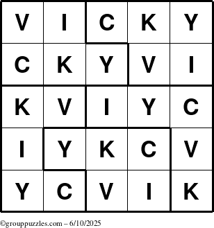 The grouppuzzles.com Answer grid for the Vicky puzzle for Tuesday June 10, 2025