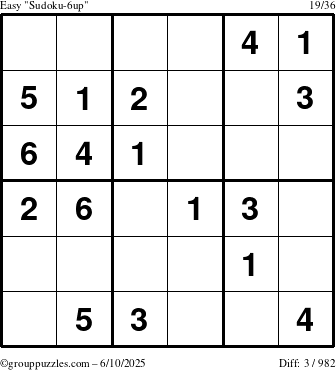 The grouppuzzles.com Easy Sudoku-6up puzzle for Tuesday June 10, 2025