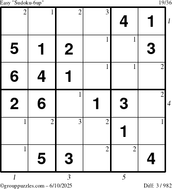 The grouppuzzles.com Easy Sudoku-6up puzzle for Tuesday June 10, 2025 with all 3 steps marked