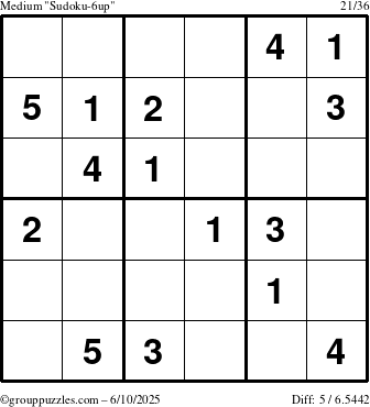 The grouppuzzles.com Medium Sudoku-6up puzzle for Tuesday June 10, 2025