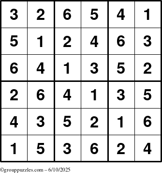 The grouppuzzles.com Answer grid for the Sudoku-6up puzzle for Tuesday June 10, 2025