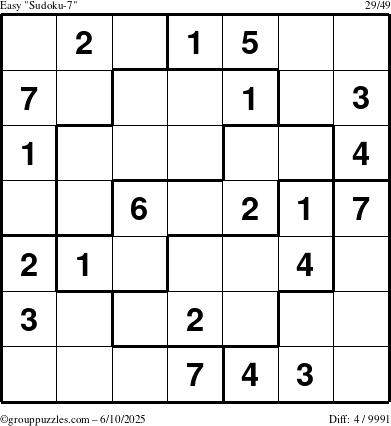 The grouppuzzles.com Easy Sudoku-7 puzzle for Tuesday June 10, 2025