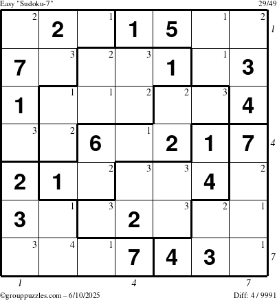 The grouppuzzles.com Easy Sudoku-7 puzzle for Tuesday June 10, 2025 with all 4 steps marked