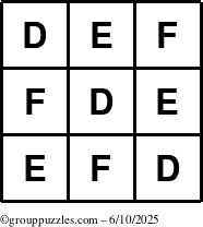The grouppuzzles.com Answer grid for the TicTac-DEF puzzle for Tuesday June 10, 2025