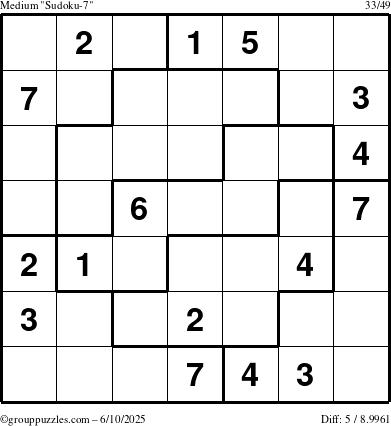 The grouppuzzles.com Medium Sudoku-7 puzzle for Tuesday June 10, 2025