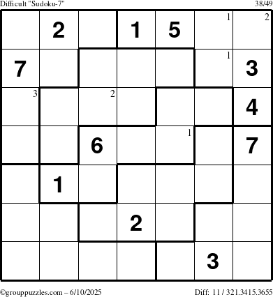 The grouppuzzles.com Difficult Sudoku-7 puzzle for Tuesday June 10, 2025 with the first 3 steps marked