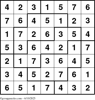 The grouppuzzles.com Answer grid for the Sudoku-7 puzzle for Tuesday June 10, 2025