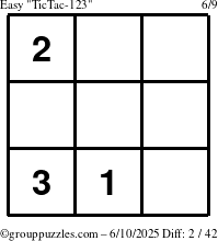 The grouppuzzles.com Easy TicTac-123 puzzle for Tuesday June 10, 2025