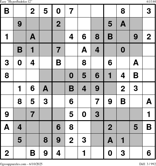 The grouppuzzles.com Easy HyperSudoku-12 puzzle for Tuesday June 10, 2025