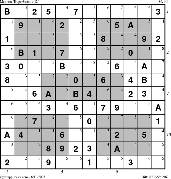 The grouppuzzles.com Medium HyperSudoku-12 puzzle for Tuesday June 10, 2025 with all 8 steps marked