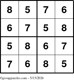 The grouppuzzles.com Answer grid for the Sudoku-4-5678 puzzle for Friday May 15, 2026