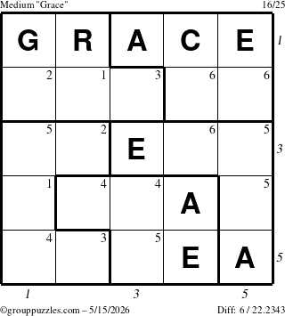 The grouppuzzles.com Medium Grace puzzle for Friday May 15, 2026 with all 6 steps marked