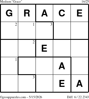 The grouppuzzles.com Medium Grace puzzle for Friday May 15, 2026 with the first 3 steps marked