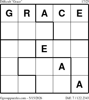 The grouppuzzles.com Difficult Grace puzzle for Friday May 15, 2026