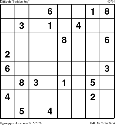 The grouppuzzles.com Difficult Sudoku-8up puzzle for Friday May 15, 2026