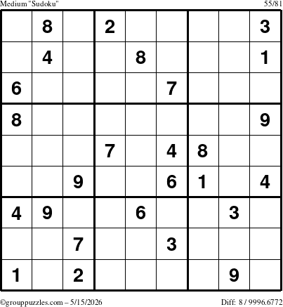 The grouppuzzles.com Medium Sudoku puzzle for Friday May 15, 2026