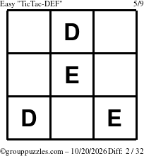 The grouppuzzles.com Easy TicTac-DEF puzzle for Tuesday October 20, 2026