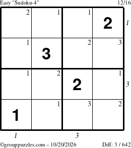 The grouppuzzles.com Easy Sudoku-4 puzzle for Tuesday October 20, 2026, suitable for printing, with all 3 steps marked