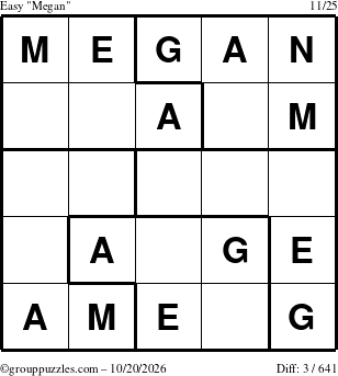 The grouppuzzles.com Easy Megan puzzle for Tuesday October 20, 2026