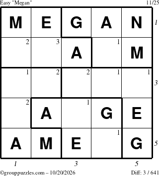 The grouppuzzles.com Easy Megan puzzle for Tuesday October 20, 2026 with all 3 steps marked