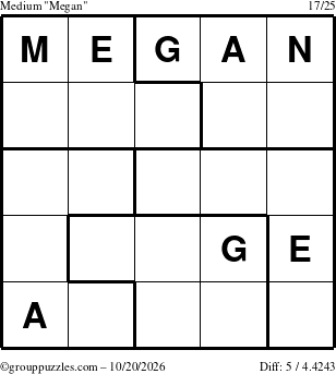 The grouppuzzles.com Medium Megan puzzle for Tuesday October 20, 2026