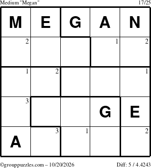 The grouppuzzles.com Medium Megan puzzle for Tuesday October 20, 2026 with the first 3 steps marked