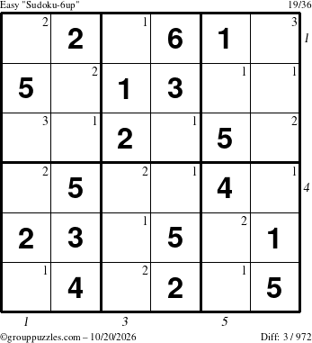The grouppuzzles.com Easy Sudoku-6up puzzle for Tuesday October 20, 2026 with all 3 steps marked