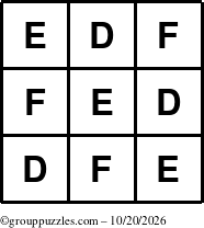 The grouppuzzles.com Answer grid for the TicTac-DEF puzzle for Tuesday October 20, 2026