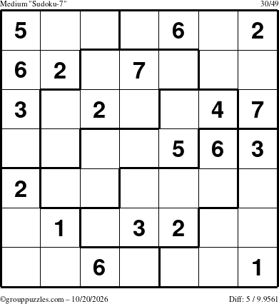 The grouppuzzles.com Medium Sudoku-7 puzzle for Tuesday October 20, 2026