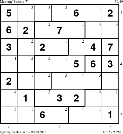 The grouppuzzles.com Medium Sudoku-7 puzzle for Tuesday October 20, 2026 with all 5 steps marked