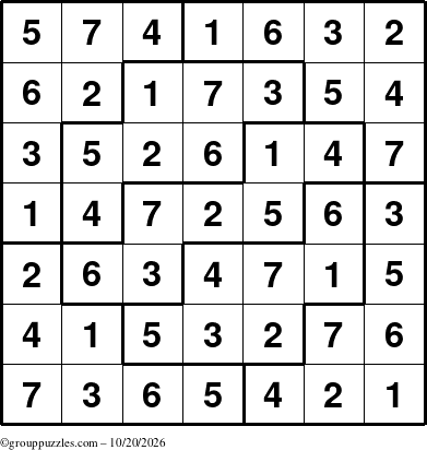 The grouppuzzles.com Answer grid for the Sudoku-7 puzzle for Tuesday October 20, 2026