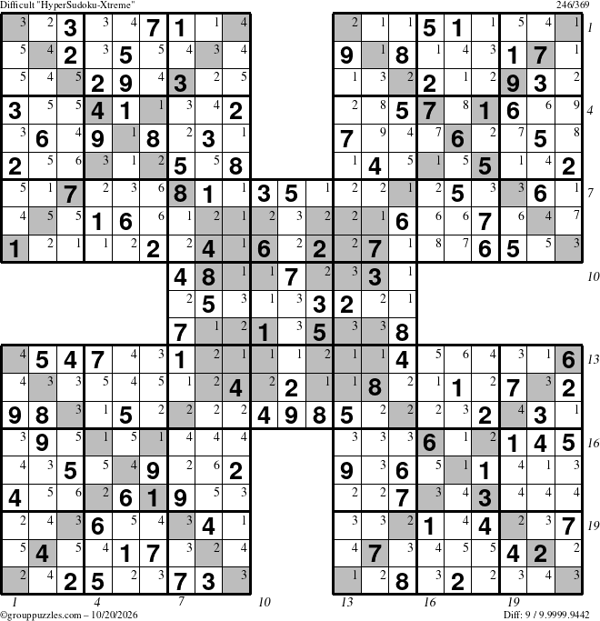 The grouppuzzles.com Difficult HyperSudoku-Xtreme puzzle for Tuesday October 20, 2026 with all 9 steps marked