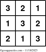 The grouppuzzles.com Answer grid for the TicTac-123 puzzle for Tuesday November 18, 2025