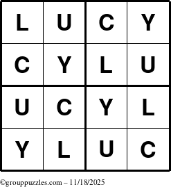 The grouppuzzles.com Answer grid for the Lucy puzzle for Tuesday November 18, 2025