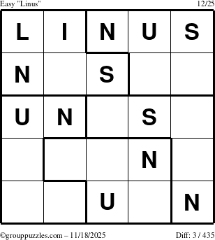 The grouppuzzles.com Easy Linus puzzle for Tuesday November 18, 2025