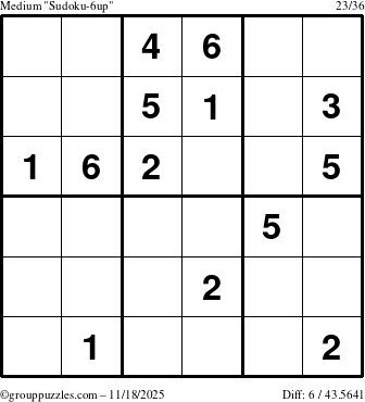 The grouppuzzles.com Medium Sudoku-6up puzzle for Tuesday November 18, 2025