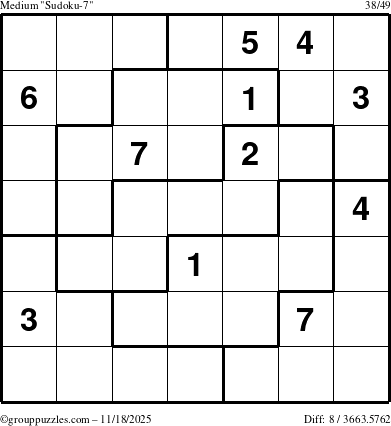 The grouppuzzles.com Medium Sudoku-7 puzzle for Tuesday November 18, 2025