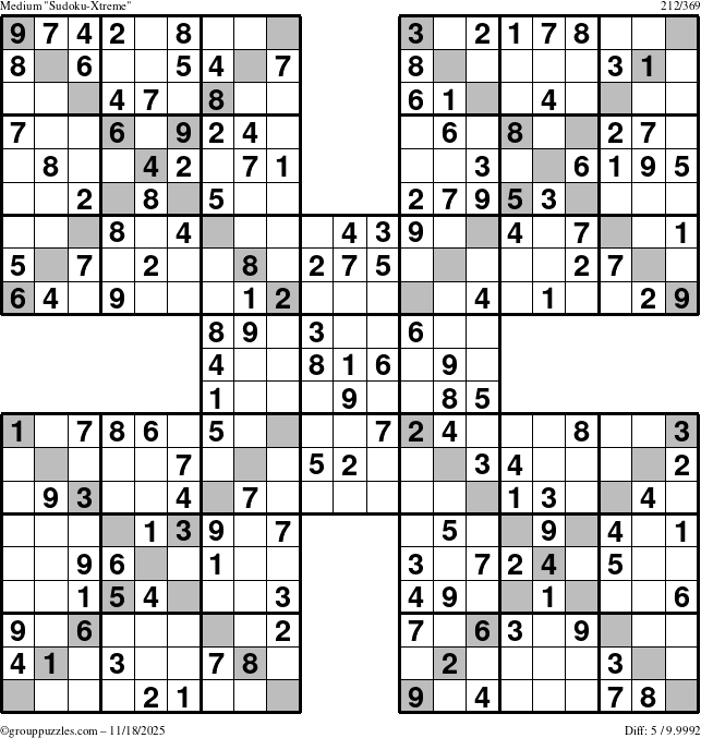 The grouppuzzles.com Medium Sudoku-Xtreme puzzle for Tuesday November 18, 2025