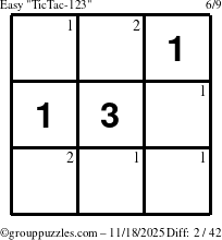 The grouppuzzles.com Easy TicTac-123 puzzle for Tuesday November 18, 2025 with the first 2 steps marked