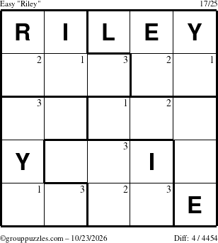 The grouppuzzles.com Easy Riley puzzle for Friday October 23, 2026 with the first 3 steps marked