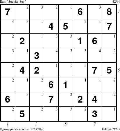 The grouppuzzles.com Easy Sudoku-8up puzzle for Friday October 23, 2026 with all 4 steps marked