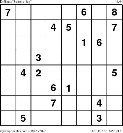 The grouppuzzles.com Difficult Sudoku-8up puzzle for Friday October 23, 2026