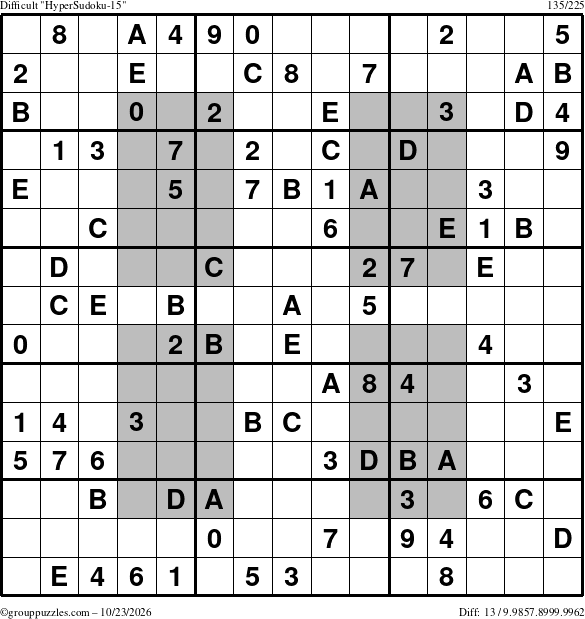 The grouppuzzles.com Difficult HyperSudoku-15 puzzle for Friday October 23, 2026