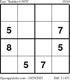 The grouppuzzles.com Easy Sudoku-4-5678 puzzle for Wednesday October 29, 2025