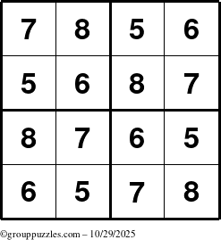The grouppuzzles.com Answer grid for the Sudoku-4-5678 puzzle for Wednesday October 29, 2025